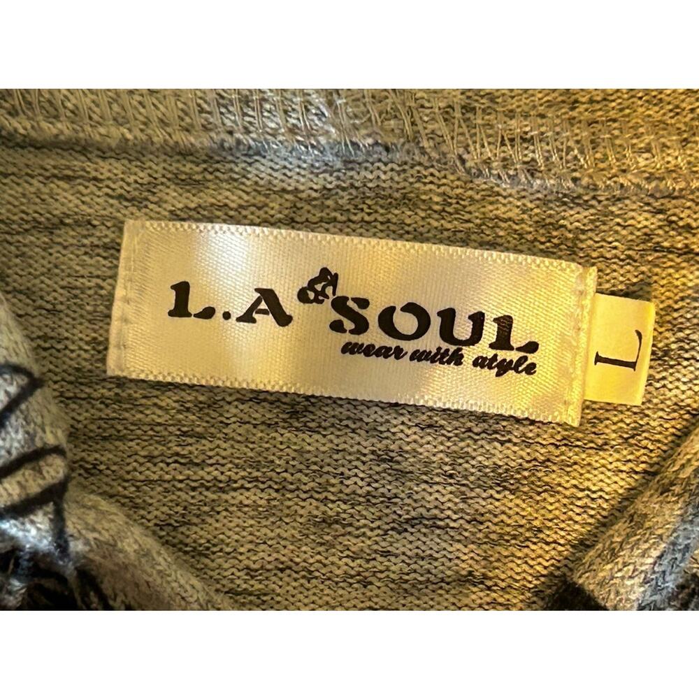 L.A. Soul Women's Gray Mushroom Print Pullover Hoodie w/ Pockets Size L - Picture 4 of 7